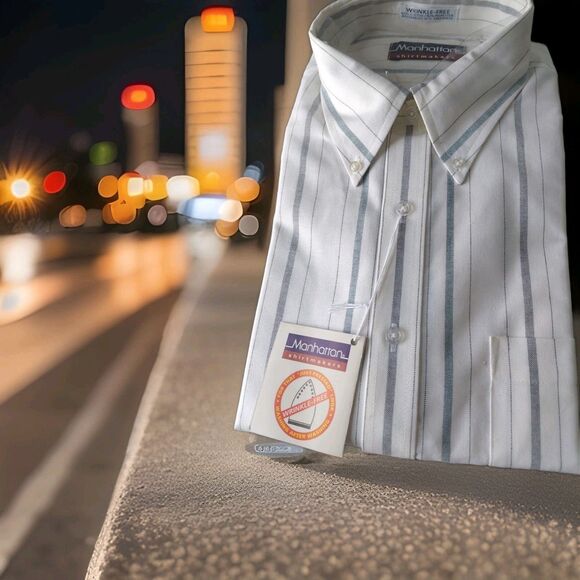 Manhattan Shirtmakers Wrinkle Free Long Sleeve Cotton Blend Men's Shirt 34/35 - Picture 2 of 9